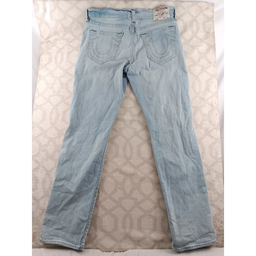True Religion Ricky‎ Relaxed Straight Jeans Light Wash Distressed Men Size 34 - Picture 2 of 9